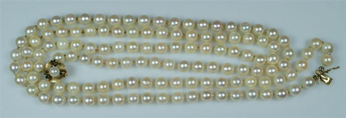 Appraisal: double strand - mm pearl necklace K YG gold catch