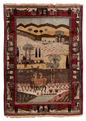 Appraisal: Pictorial Khoum Rug Persian th century landscape with village scene