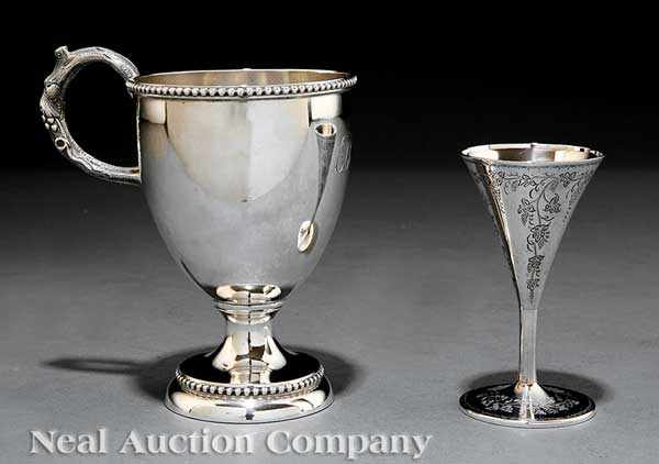 Appraisal: An American Coin Silver Cordial Glass with presentation inscription to