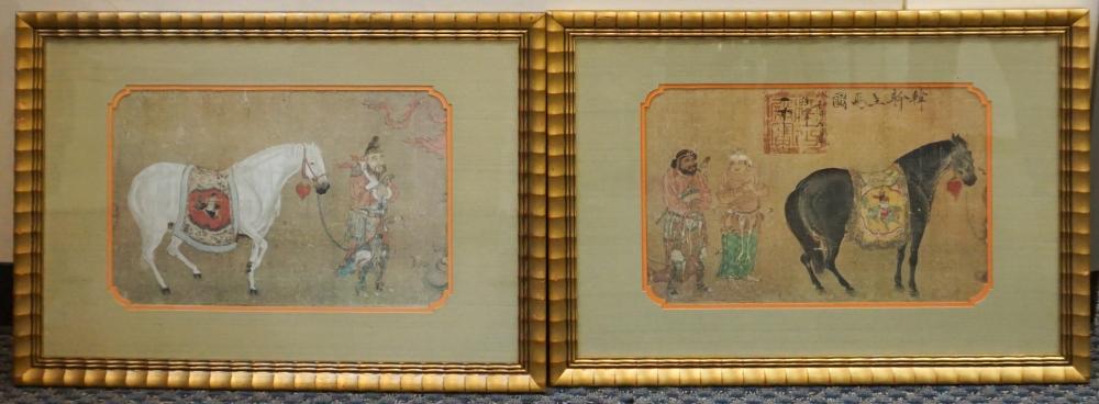 Appraisal: Pair Color Prints of Chinese Horseback Riders Frame x in