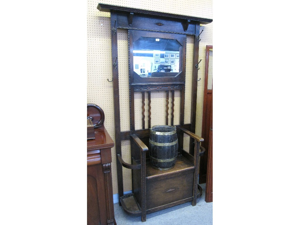 Appraisal: Oak mirror back hall stand