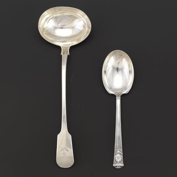 Appraisal: TWO STERLING SERVING SPOONS One sterling soup ladle London by