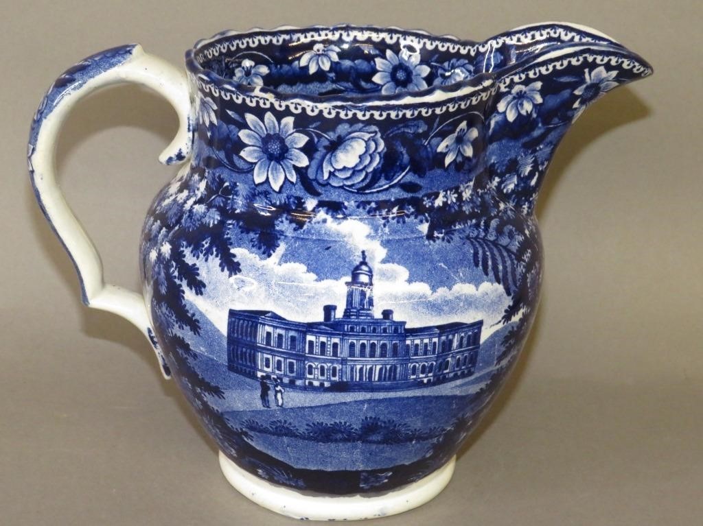 Appraisal: HISTORIC BLUE PITCHER TRANSFER OF NEW YORK CITY HAca with