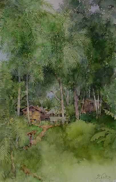 Appraisal: SHIRLEY FELTS TH CENTURY AMERICAN Kurupukari Village signed watercolour x