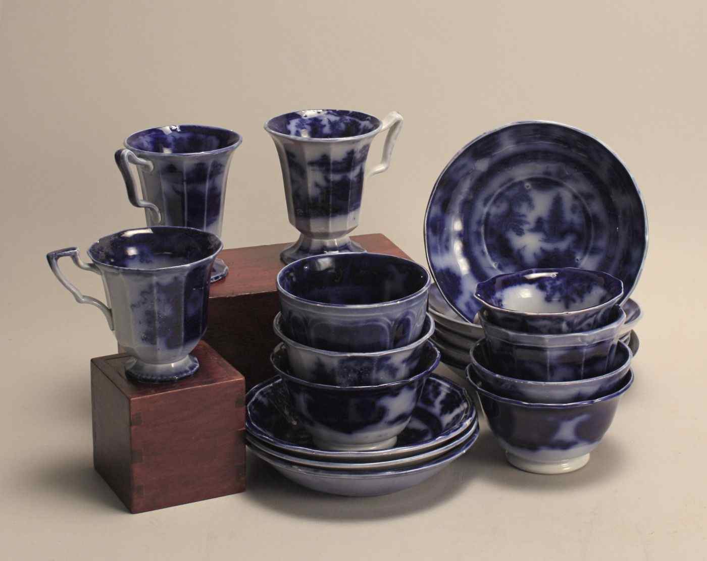 Appraisal: EIGHTEEN PIECES OF FLOW BLUE CHINAEnglish th CenturyTen assorted cups