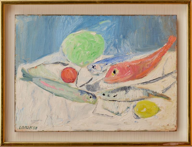 Appraisal: ANDR LANSKOY - NATURE MORTE AUX POISSONS Oil on canvas