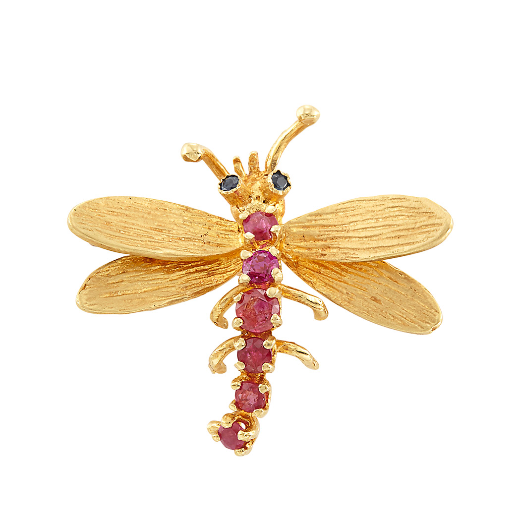 Appraisal: Gold and Ruby Dragonfly Pin Cartier kt round rubies ap