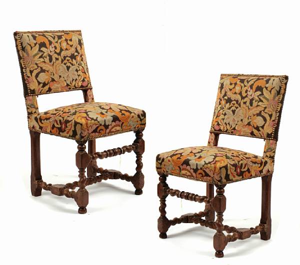 Appraisal: A pair of Continental Baroque needlework upholstered side chairs height