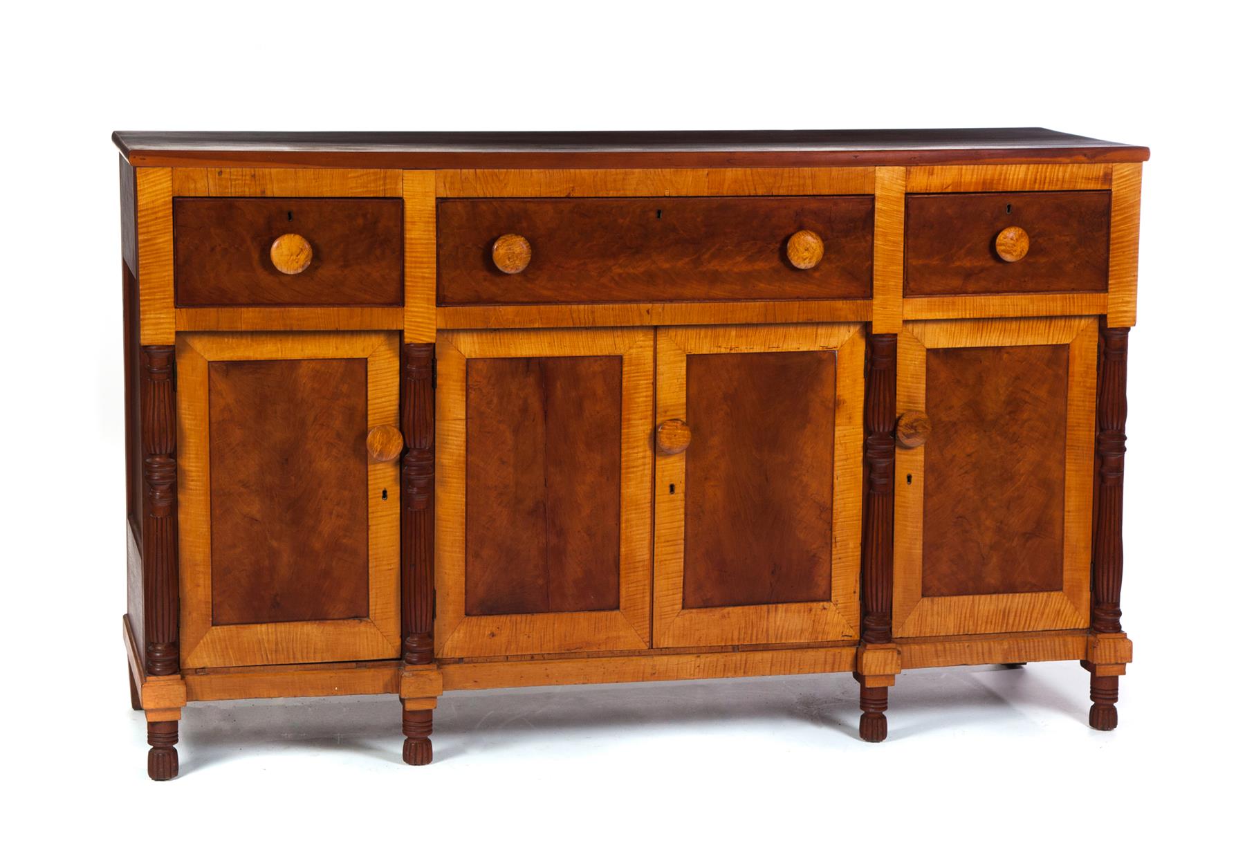 Appraisal: SHERATON SIDEBOARD American nd quarter- th century cherry and tiger