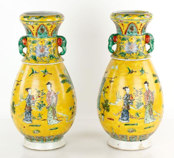 Appraisal: - Pair of Chinese Famille Imperial Yellow Vases Pair of