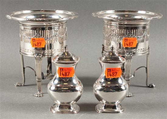 Appraisal: Pair of Sheffield Neoclassical style silver-plate on copper condiment stands