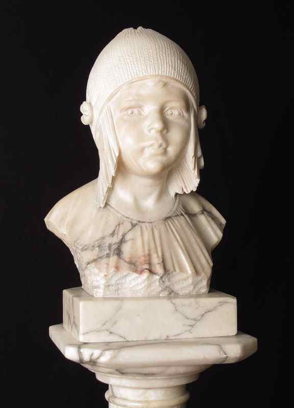 Appraisal: SIGNED PEDRINI ALABASTER BUST OF CHILD WEARING A KNIT CAP