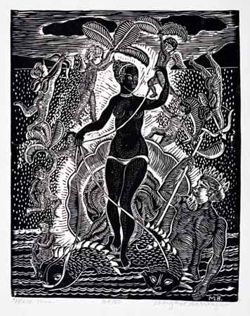 Appraisal: MARGARET BURROUGHS - Black Venus Linoleum cut print on imitation