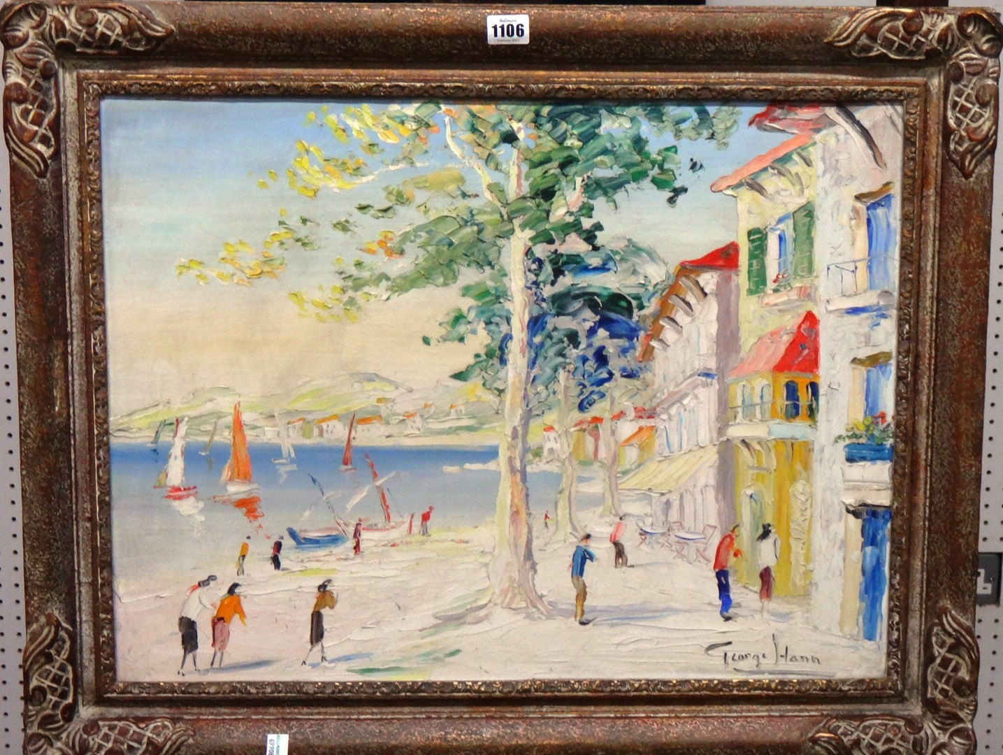 Appraisal: George Hann - Mediterranean coastal town oil on board signed