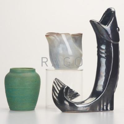 Appraisal: CHICAGO POTTERY Three pieces Illinois Institute of Technology fish vase