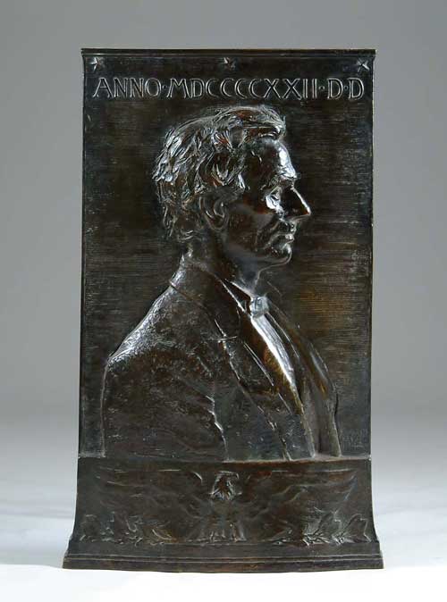 Appraisal: FREDERICK WARREN ALLEN American - ABRAHAM LINCOLN Large bronze relief