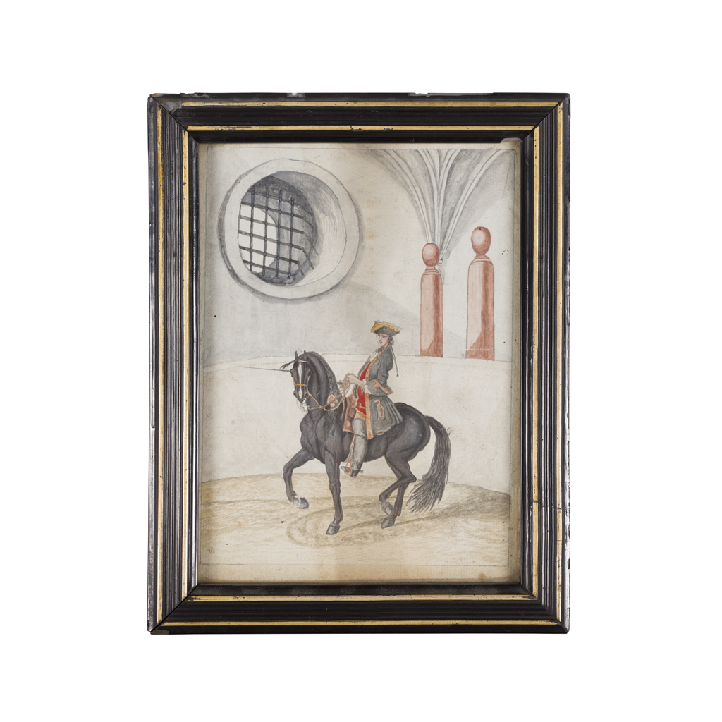 Appraisal: TH TH CENTURY FRENCH SCHOOL FOUR SCENES OF HORSEMEN IN