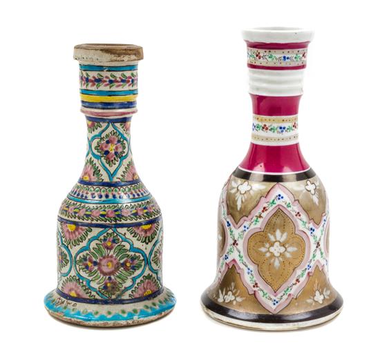 Appraisal: Sale Lot Two Persian Pottery Hookah Bases qajar period each