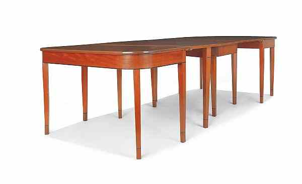 Appraisal: Regency mahogany three-part dining table ca h w open -