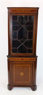 Appraisal: English fretwork glass corner cabinet English late th century Corner