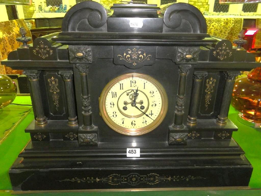 Appraisal: A substantial Victorian black slate mantle clock of classical form