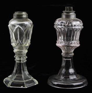 Appraisal: two early th c pattern glass whale oil lamps one