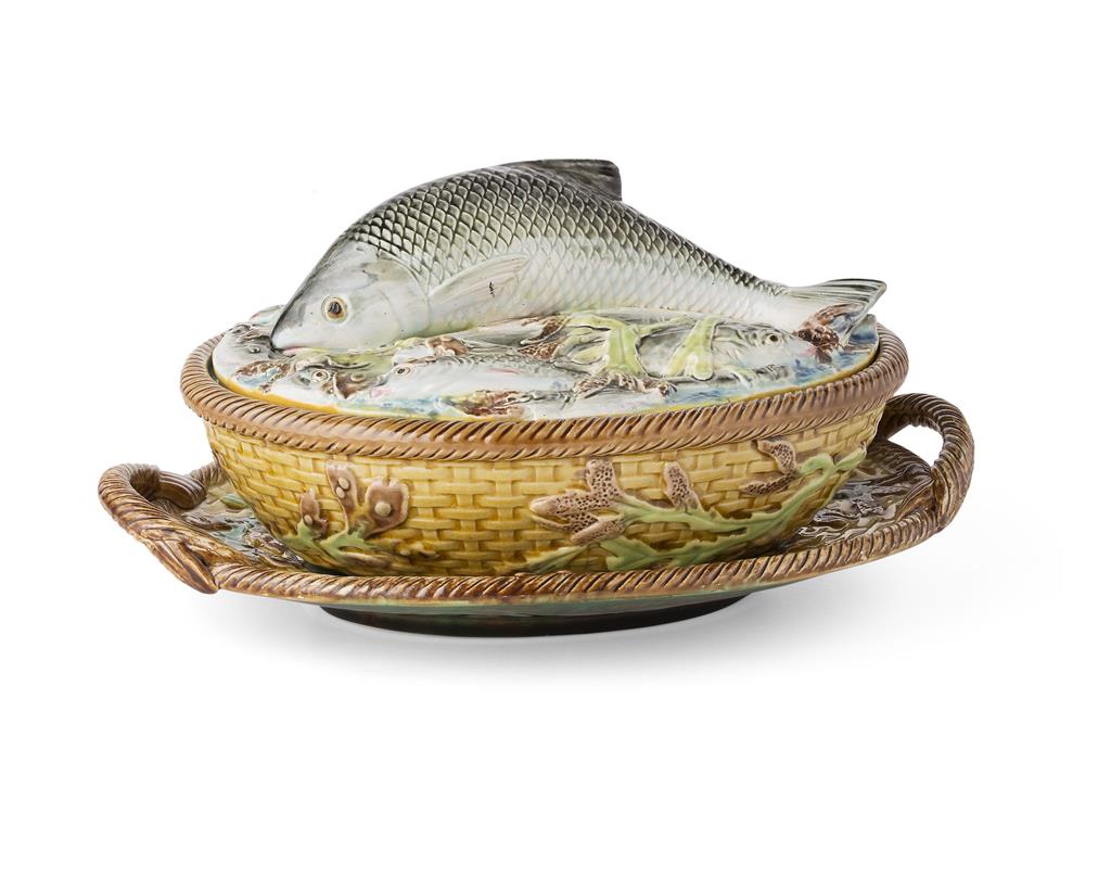 Appraisal: GEORGE JONES MAJOLICA SARDINE BOX AND STAND DATED the oval