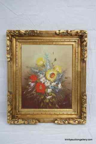 Appraisal: Oil on Canvas Wildflower Painting SignedFrom the estate is a