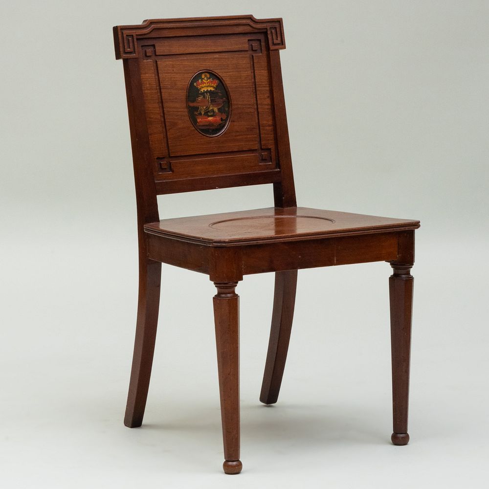 Appraisal: English Mahogany and Painted Hall Chair x x in Height