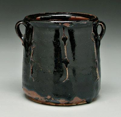 Appraisal: Shoji Hamada stoneware jar squat cylindrical shape with notched ribs