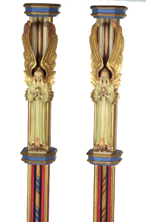 Appraisal: PAIR OF LATE th CENTURY PAINTED AND GILDED COLUMNS SURMOUNTED