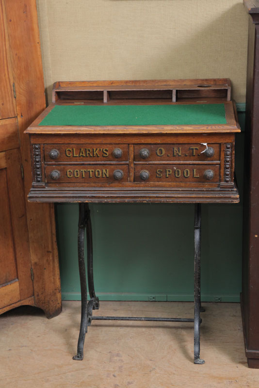 Appraisal: CLARK SPOOL CABINET ON STAND Oak having a felt covered