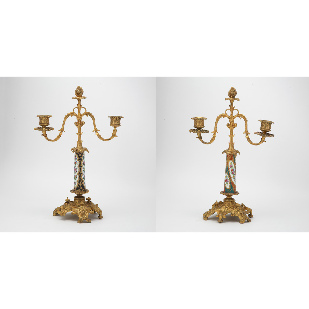 Appraisal: Pair of Transitional Louis XV XVI Style Gilt-Metal and Porcelain