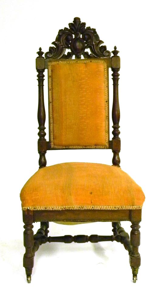 Appraisal: Victorian side chair carved and pierced crest with foliate scrolls