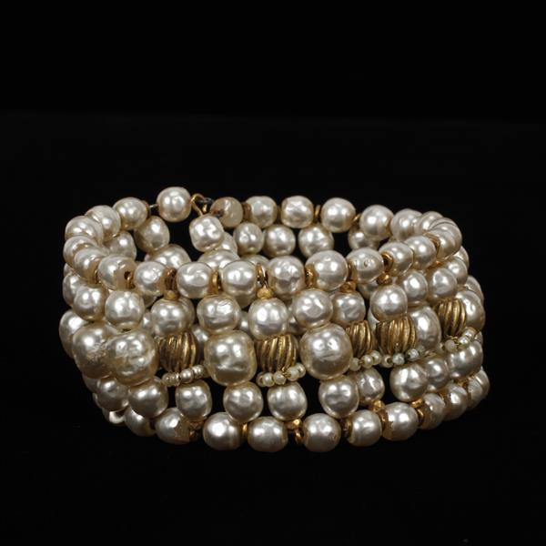 Appraisal: Miriam Haskell Faux Pearl with Gilt Beads Wrap Cuff Bracelet