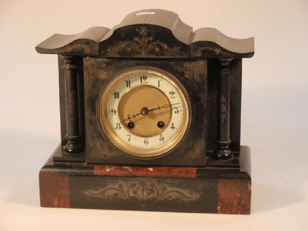 Appraisal: A thC slate and marble mantel clock of architectural design