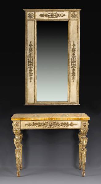 Appraisal: A Louis XVI painted and parcel gilt console table and