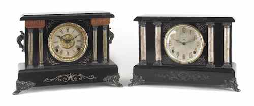 Appraisal: Two ebonized clocks early th c Ingraham Sessions h w