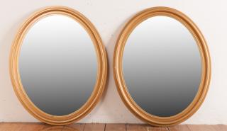 Appraisal: Gilt Framed Oval Mirrors Pair Each measures approximately - x