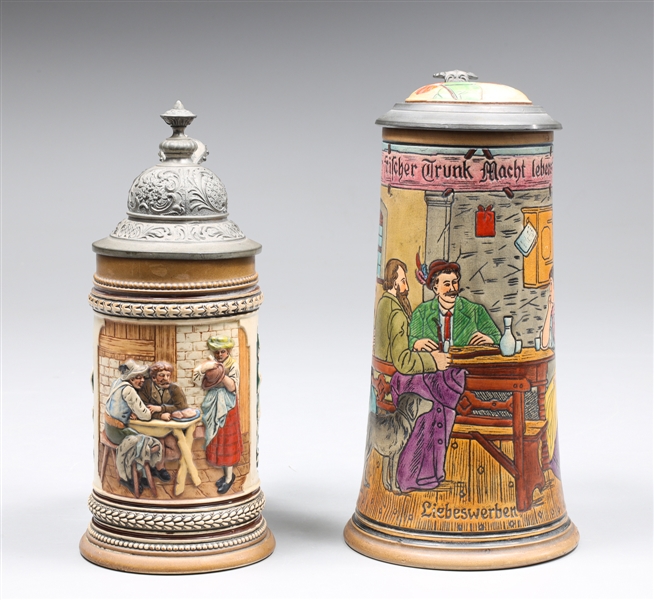 Appraisal: Group of two antique steins Hauber Reuther and Matthias Girmscheid