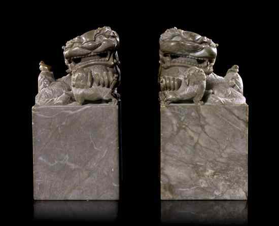 Appraisal: A Pair of Hardstone Fu Dog Seal Stamps each carved