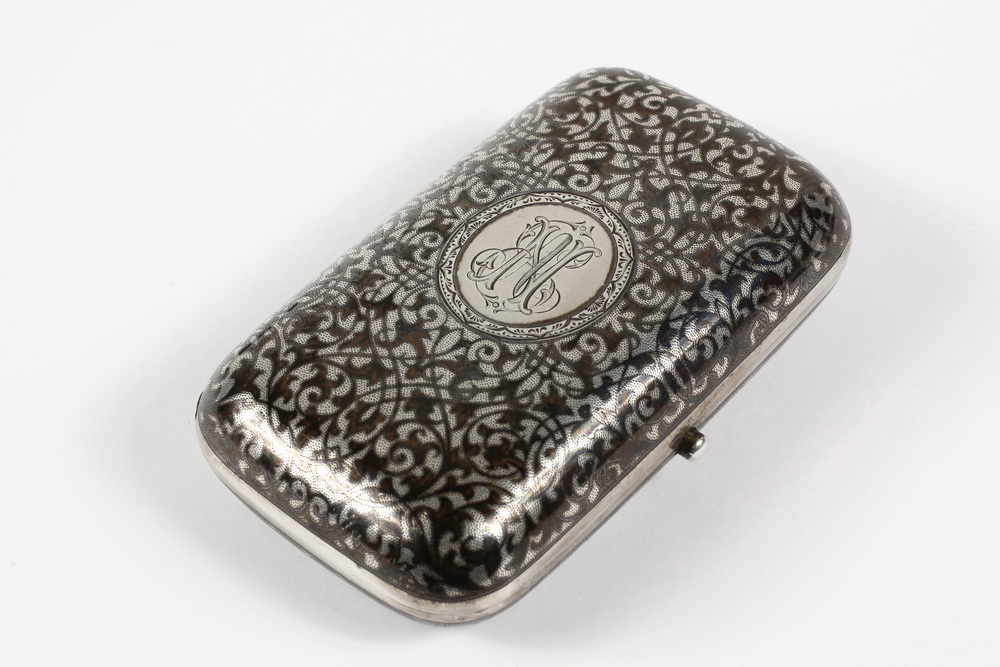 Appraisal: CHEROOT CASE - Russian -Silver Niello Two-Color Cheroot Case with