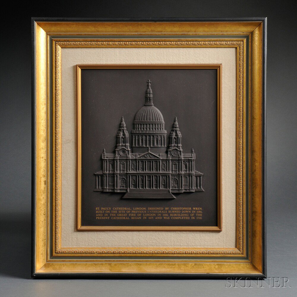 Appraisal: Wedgwood Black Basalt Plaque of St Paul's Cathedral England rectangular