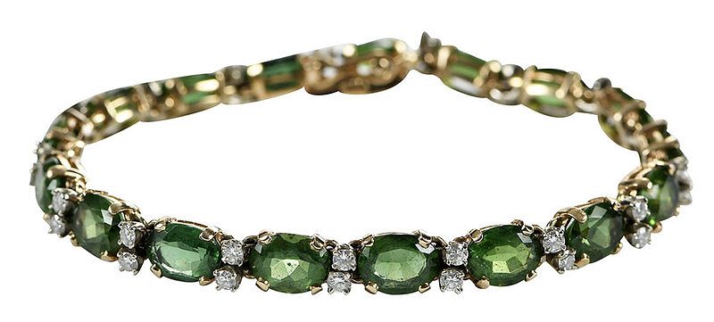 Appraisal: kt Diamond and Gemstone Bracelet oval faceted peridot approx x