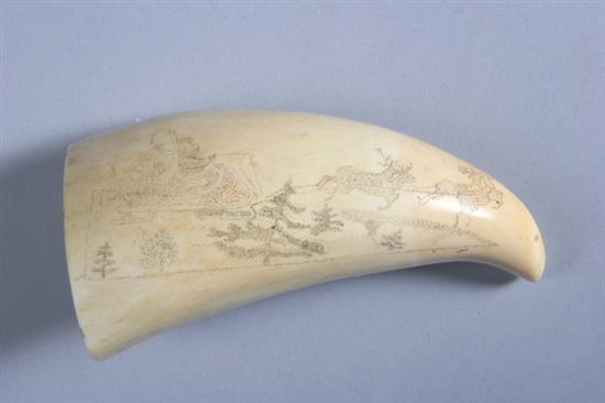 Appraisal: SCRIMSHAW DECORATED WHALE'S TOOTH Scene of Santa with sleigh pulled