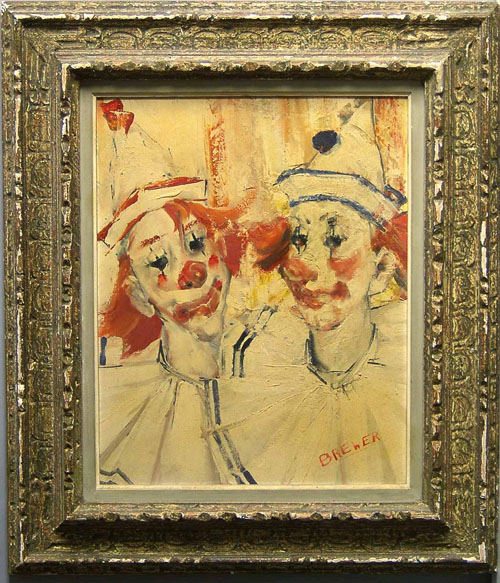 Appraisal: Oil on board clown portrait signed Brewer x