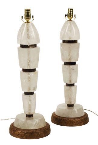 Appraisal: pair Art Moderne rock crystal table lamps approx h diam