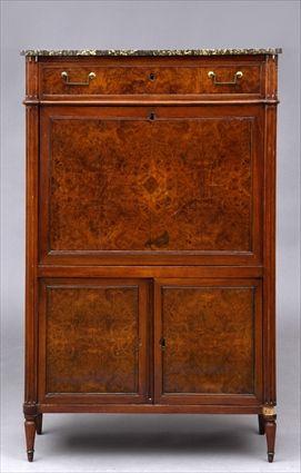 Appraisal: LOUIS XVI BURL-INLAID MAHOGANY SECRETAIRE A ABATTANT The grey mottled