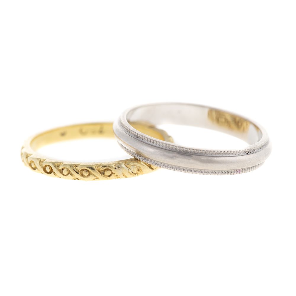 Appraisal: Two Ladies Bands in Platinum K Yellow Gold K yellow