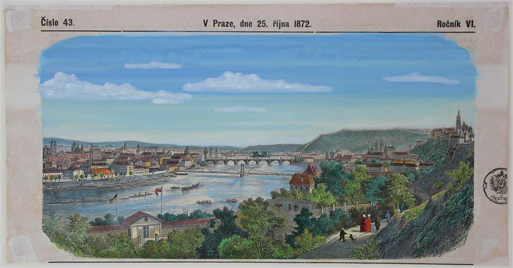 Appraisal: POSSIBLY VACLAV POKORNY CZECH - VLTAVA RIVER PRAGUE Hand-colored print